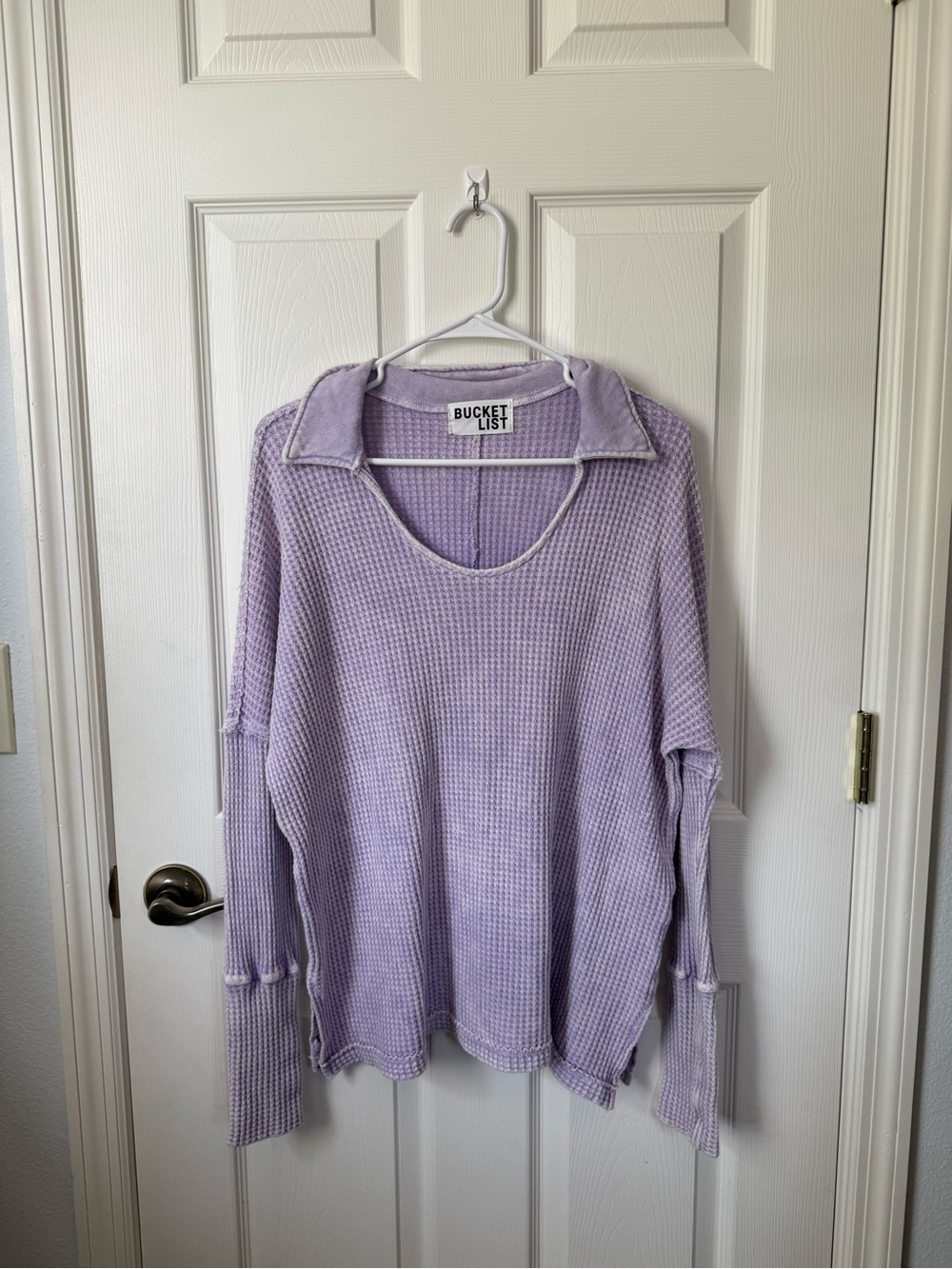 BUCKETLIST Lavender Waffle-Knit Scoop Collar Sweater